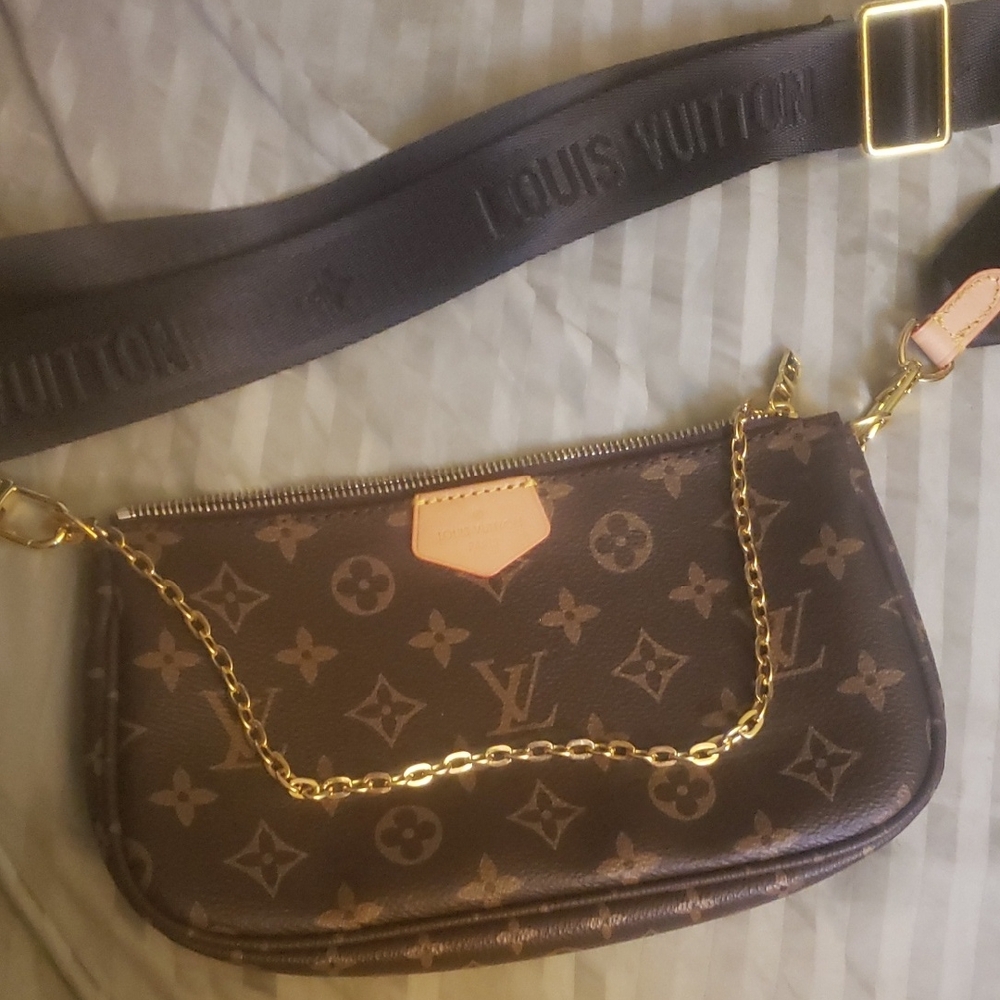 Louis Vuitton Brown Monogram Bag with Black Strap